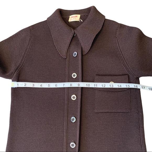 Vintage 70s? Jaeger Brown Wool Button Up Sweater Jacket Point Collar Size 38 - Picture 5 of 12